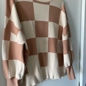 Checkered Knit Sweater in Cream and Brown